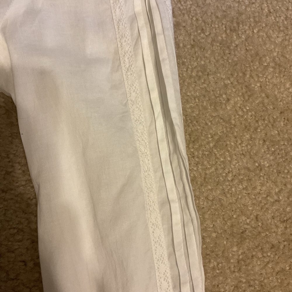 Calypso St Barth White Pintuck Pleat 100% Cotton Lace Peasant Blouse Top Size L - Picture 9 of 14